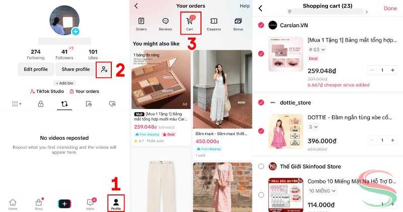 Truy cập giỏ hàng TikTok từ trang hồ sơ