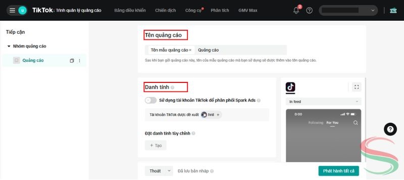 Chọn tên quảng cáo và danh tính