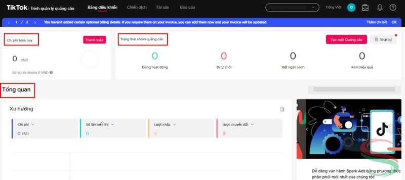 Đăng nhập trình quản lý quảng cáo TikTok