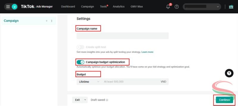 Đặt tên và ngân sách quảng cáo TikTok
