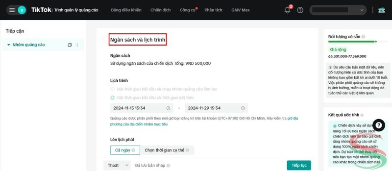 Setup ngân sách và lịch chạy TikTok Ads