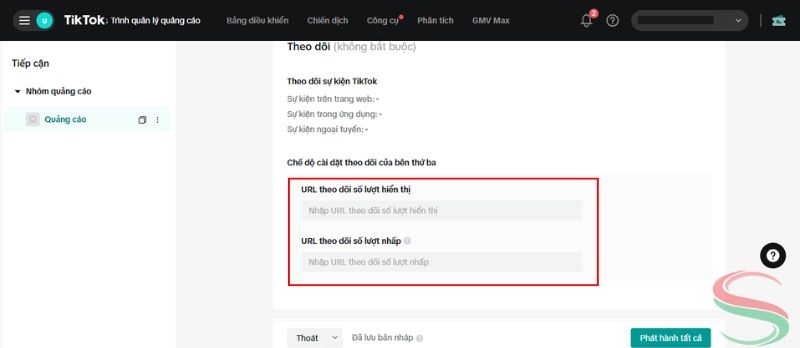 Thêm đường dẫn liên kết để theo dõi sự kiện TikTok