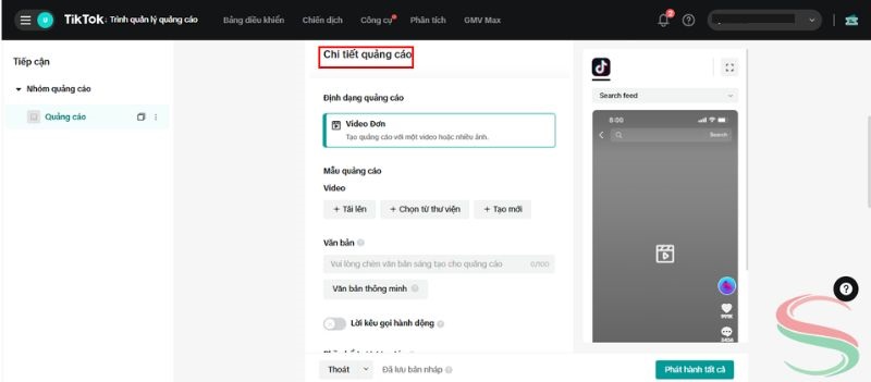 Thiết lập chi tiết quảng cáo