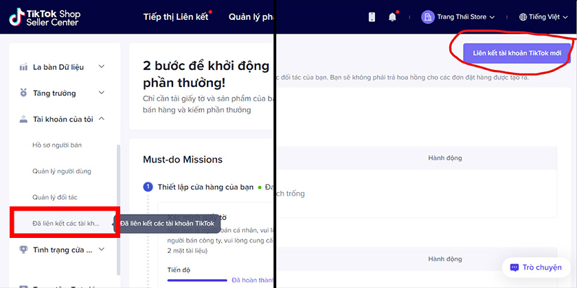 Liên kết tài khoản TikTok mới