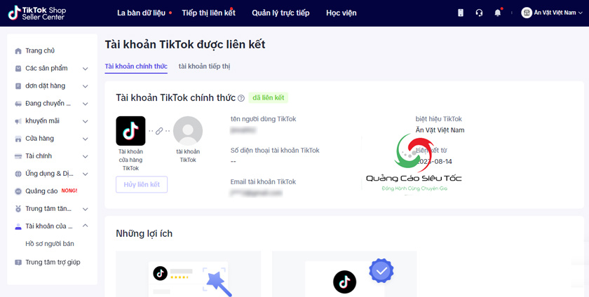 Hoàn thành liên kết tài khoản với gian hàng TikTok seller center Hoàn thành liên kết tài khoản với gian hàng TikTok seller center