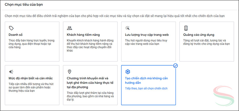 Chọn “Tạo chiến dịch mà không cần hướng dẫn” Chọn “Tạo chiến dịch mà không cần hướng dẫn”