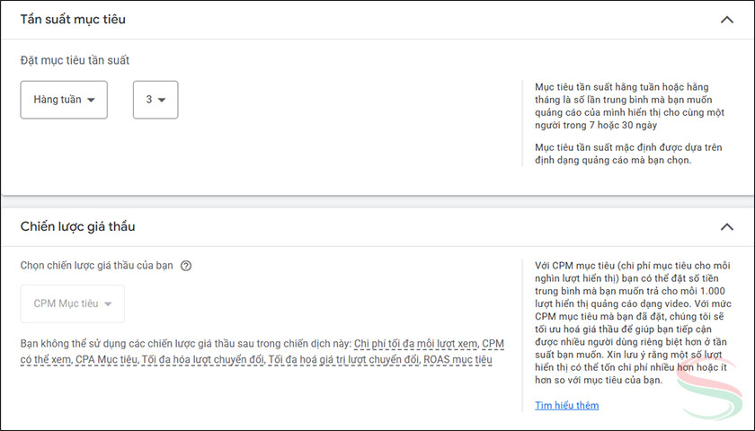 Thiết lập tần suất hiển thị Thiết lập tần suất hiển thị