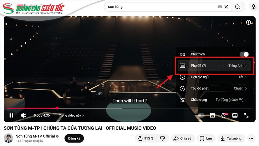 Chọn vào Phụ đề