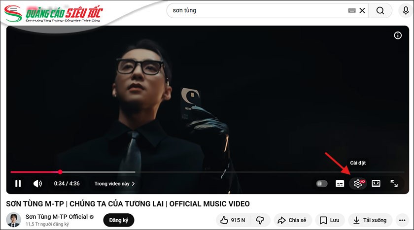 Mở video và chọn vào Cài đặt