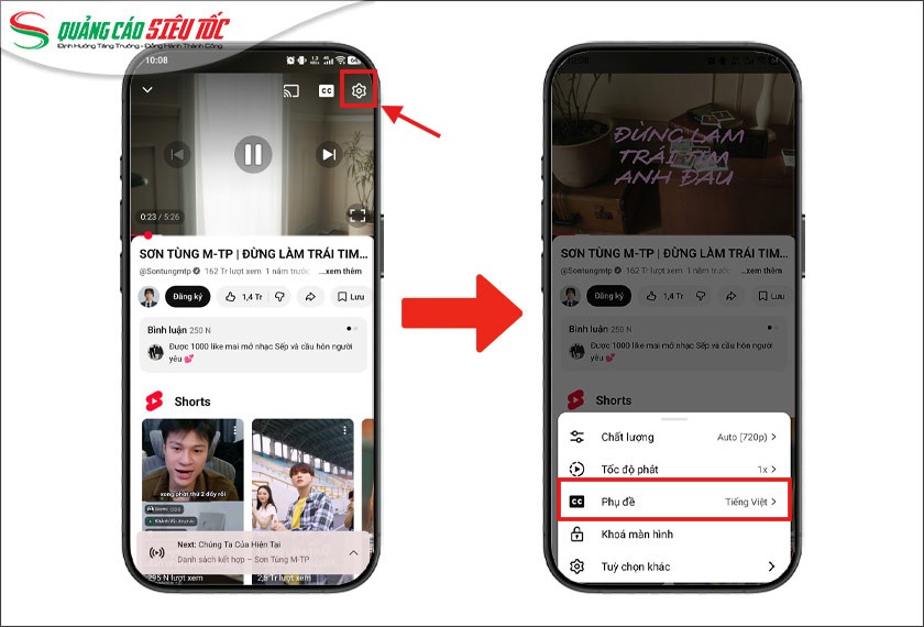 Vào Cài đặt và chọn Phụ đề