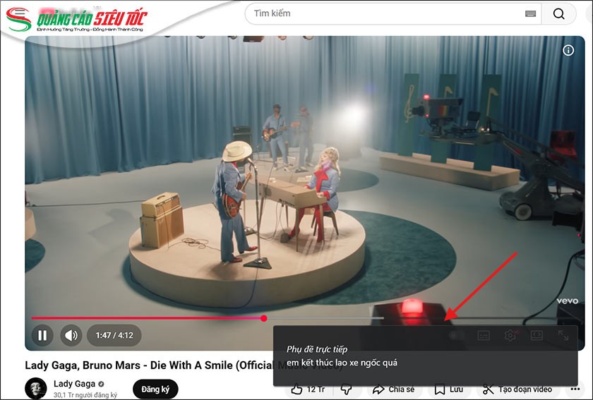 Phụ đề video sau khi bật Live Captions