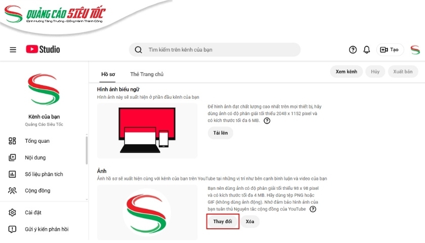 Chọn hình đại diện kênh Youtube