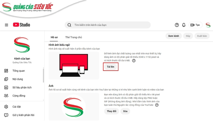 Đăng tải ảnh bìa kênh Youtube