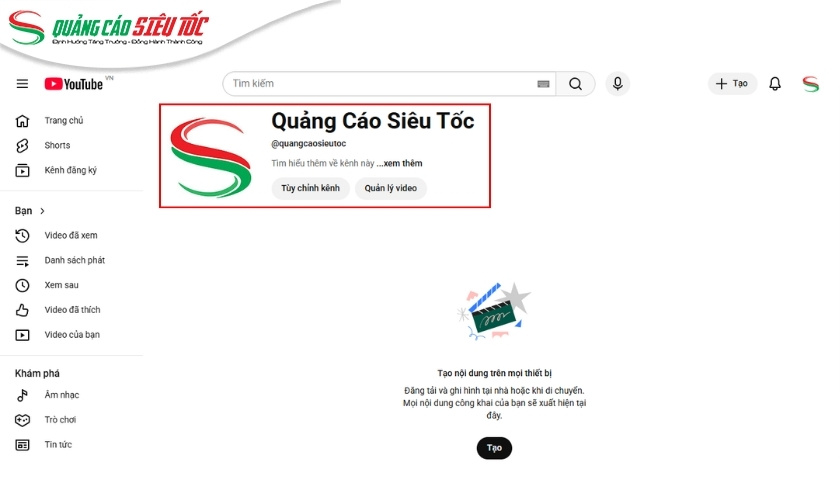 Hoàn thành tạo channel Youtube