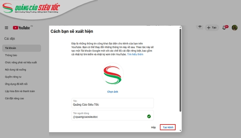 Thiết lập thông tin cơ bản kênh Youtube