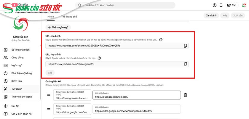 URL của kênh và URL tùy chỉnh