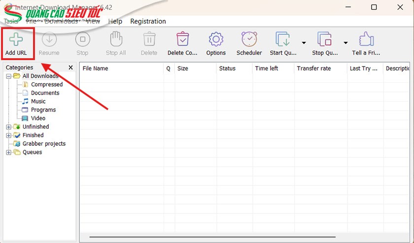 Mở Internet Download Manager và chọn vào Add URL