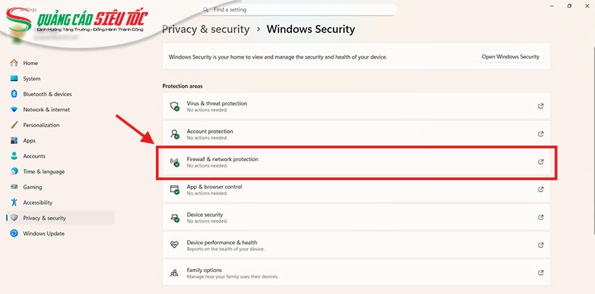 Vào cài đặt Firewall