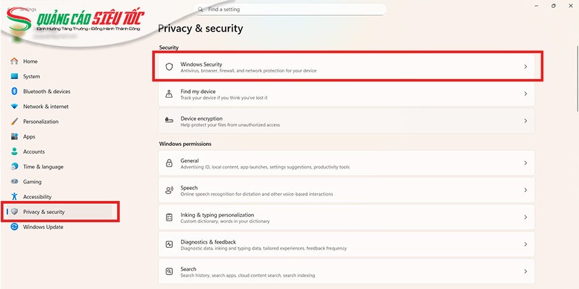 Vào Window Security