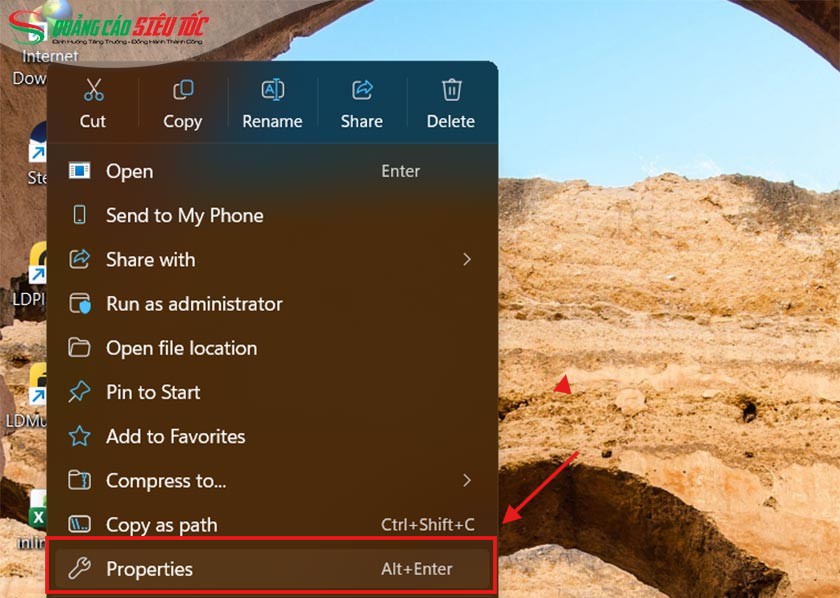 Nhấn chuột phải và chọn Properties.