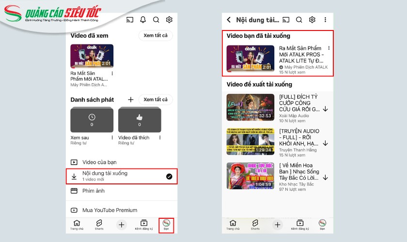 Đến mục video đã tải xuống