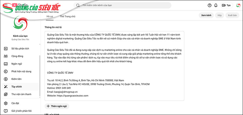 Chỉnh sửa ở mục Thông tin mô tả. Chỉnh sửa ở mục Thông tin mô tả.