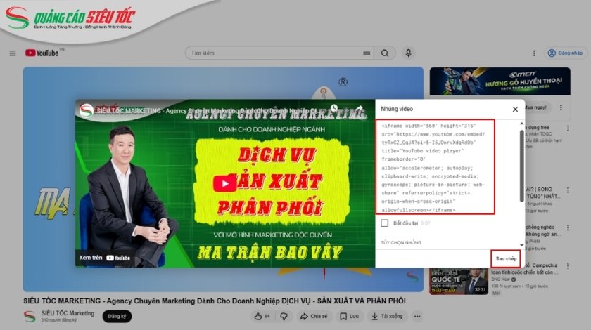 Lấy mã nhúng video Youtube