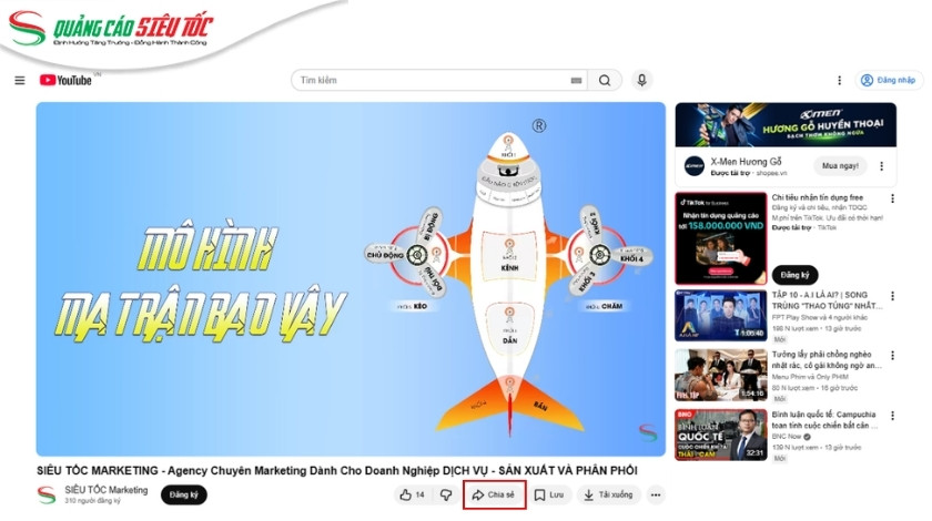 Nhấn nút chia sẻ bên dưới video