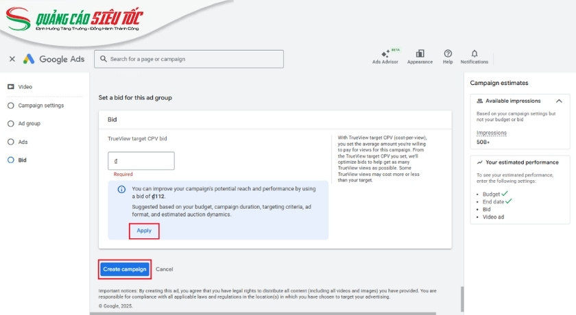 Phân bổ ngân sách Youtube Ads