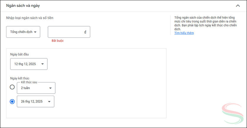 Thiết lập tên, ngân sách và lịch chạy