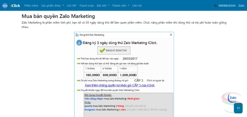 Tool gửi tin nhắn Zalo iClick