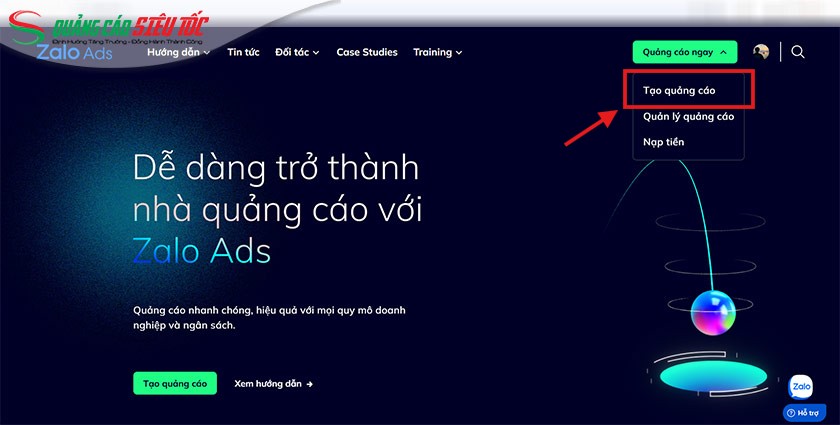 Nhấn Tạo quảng cáo