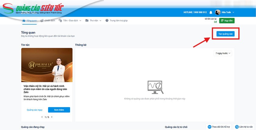 Chọn vào Tạo quảng cáo