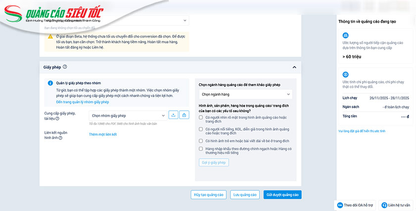 Cung cấp các giấy phép cần thiết và Gửi duyệt quảng cáo