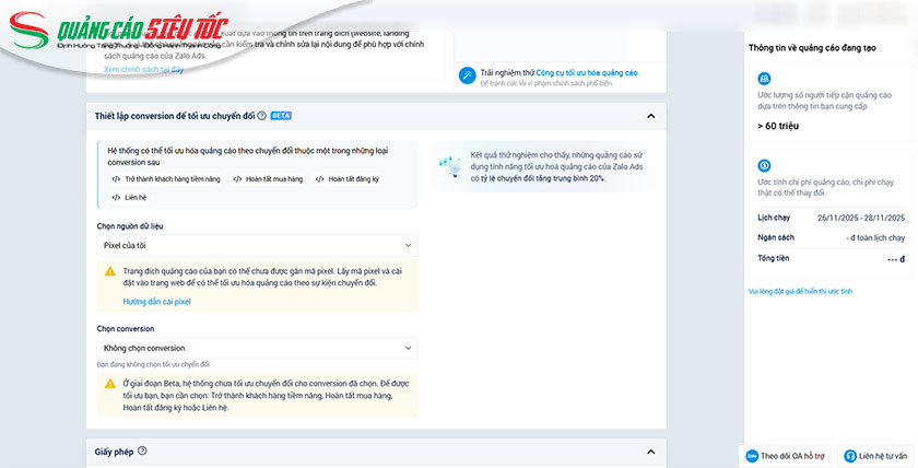 Thiết lập conversion