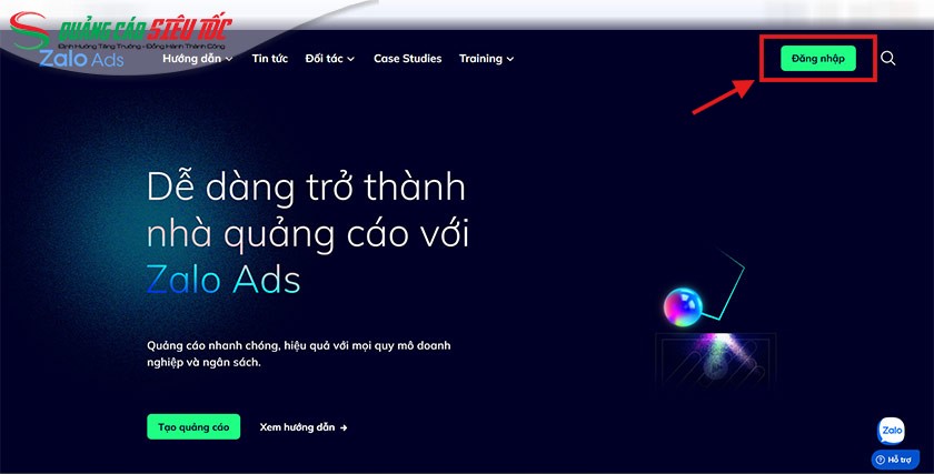 Truy cập trang chủ Zalo Ads
