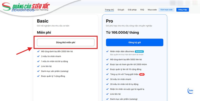 Đăng ký Zalo Business bước 2 Đăng ký Zalo Business bước 2
