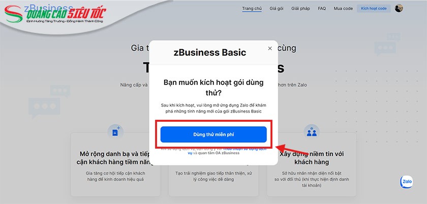 Đăng ký Zalo Business bước 4 Đăng ký Zalo Business bước 4