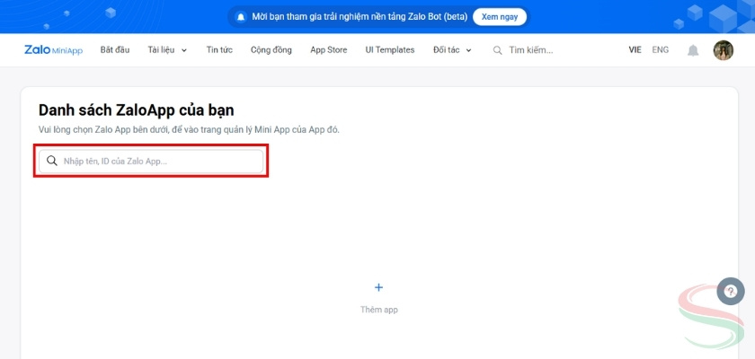 Chọn ứng dụng muốn gắn trên Zalo Mini App