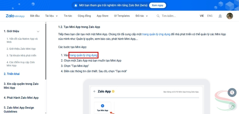 Đến trang quản lý ứng dụng