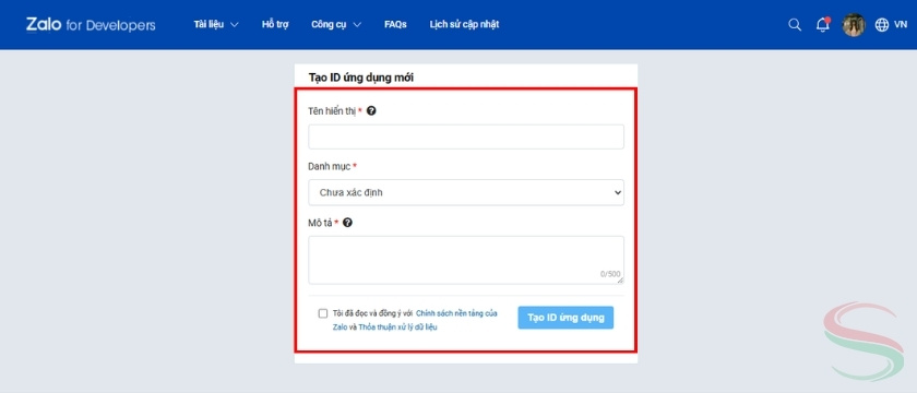 Tạo ID ứng dụng mới