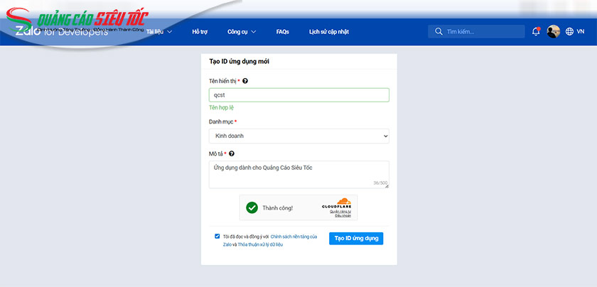 Cài đặt gửi Zalo ZNS bước 1 Cài đặt gửi Zalo ZNS bước 1