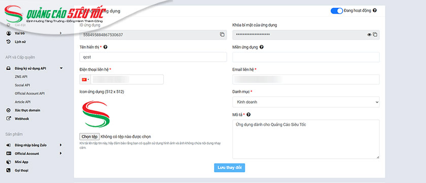 Cài đặt gửi Zalo ZNS bước 2 Cài đặt gửi Zalo ZNS bước 2