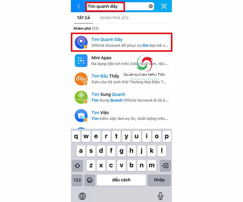 Chọn tìm quanh đây Official Account
