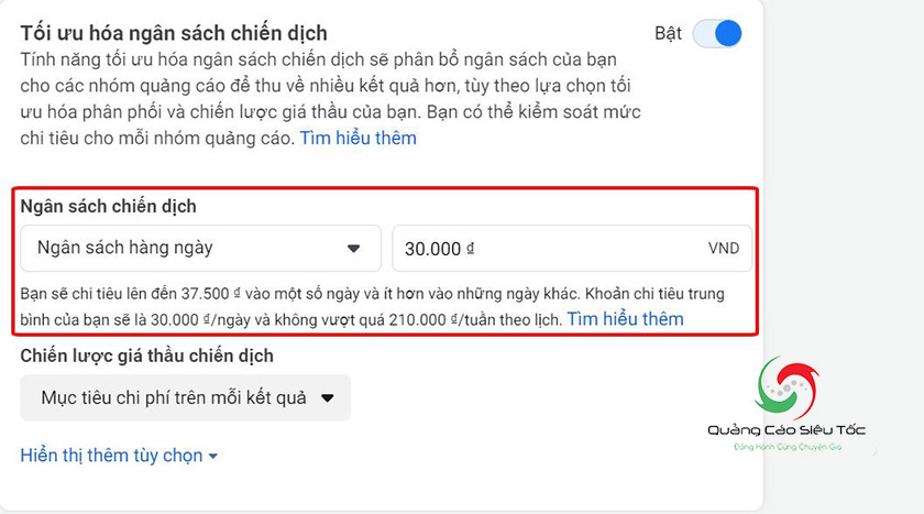 Ngân sách hàng ngày quảng cáo Facebook