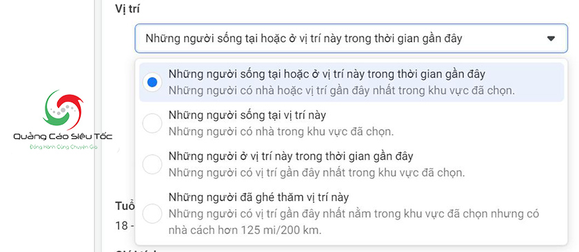 Chọn vị trí muốn quảng cáo