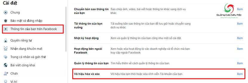 Chọn thông tin của bạn trên Facebook