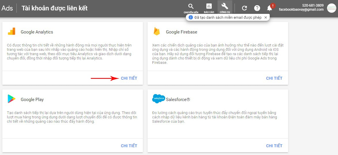 Cách liên kết tài khoản Google Adwords với Analytics