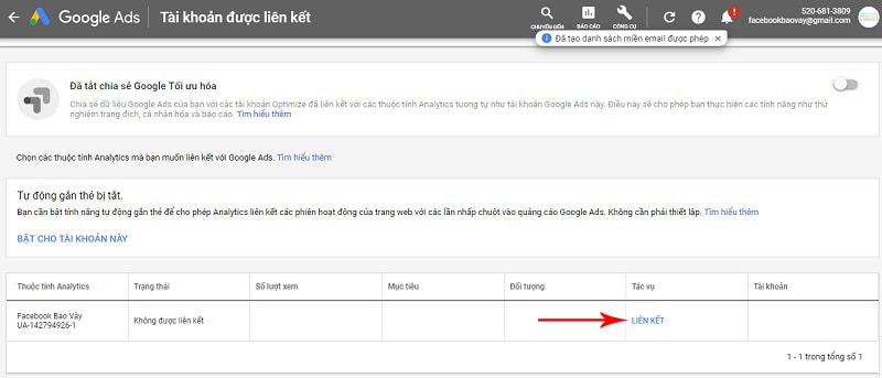 cách liên kết tk adwords với analytics