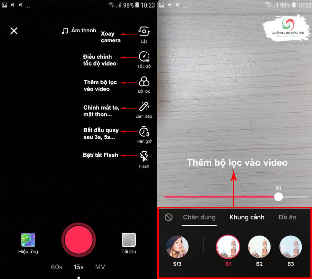 Cách sử dụng các nút để quay video Tik Tok 